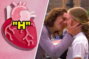 A heart and "10 Things I Hate About You" kiss scene.