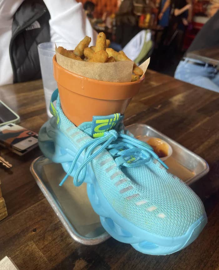 closeup of the fries in a running shoe