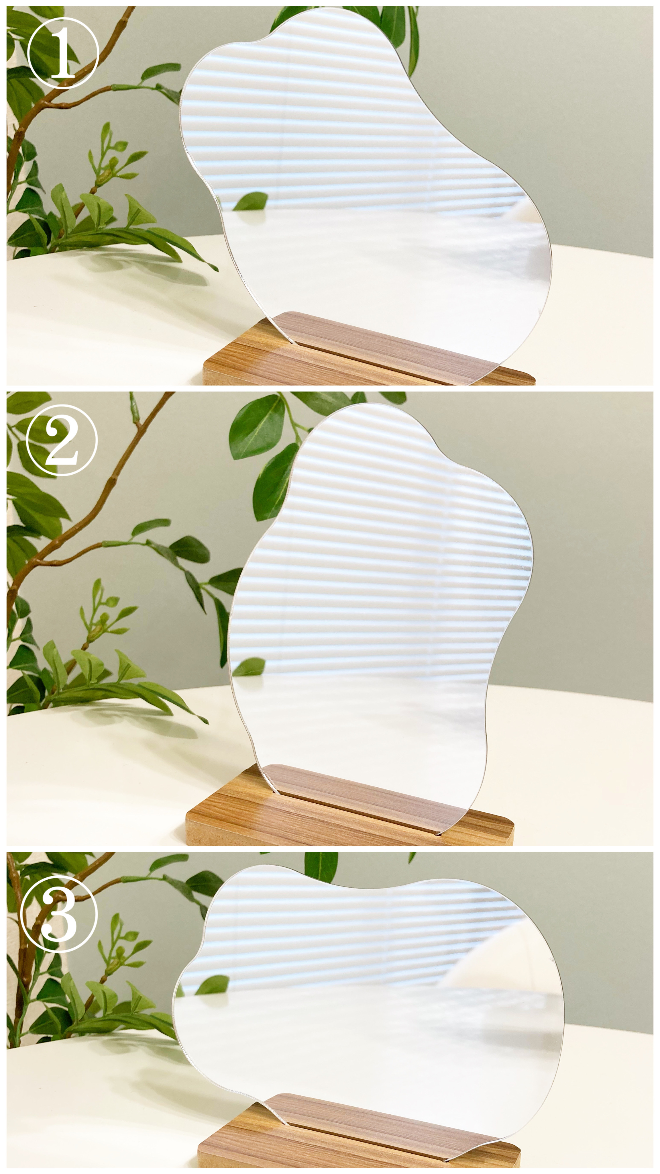 CanDo(キャンドゥ)の高見えインテリア「ダイカットミラー スタンド付き」