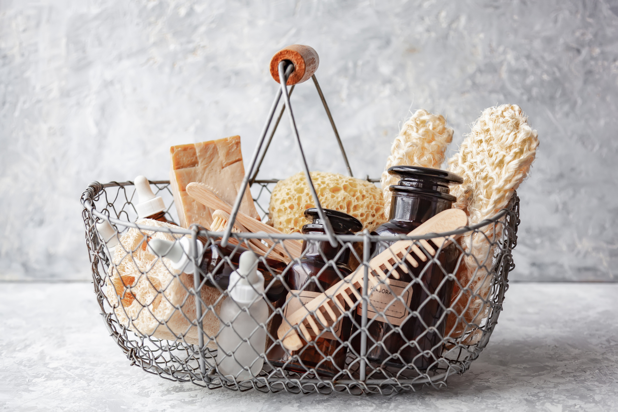 baskets of soaps bath items