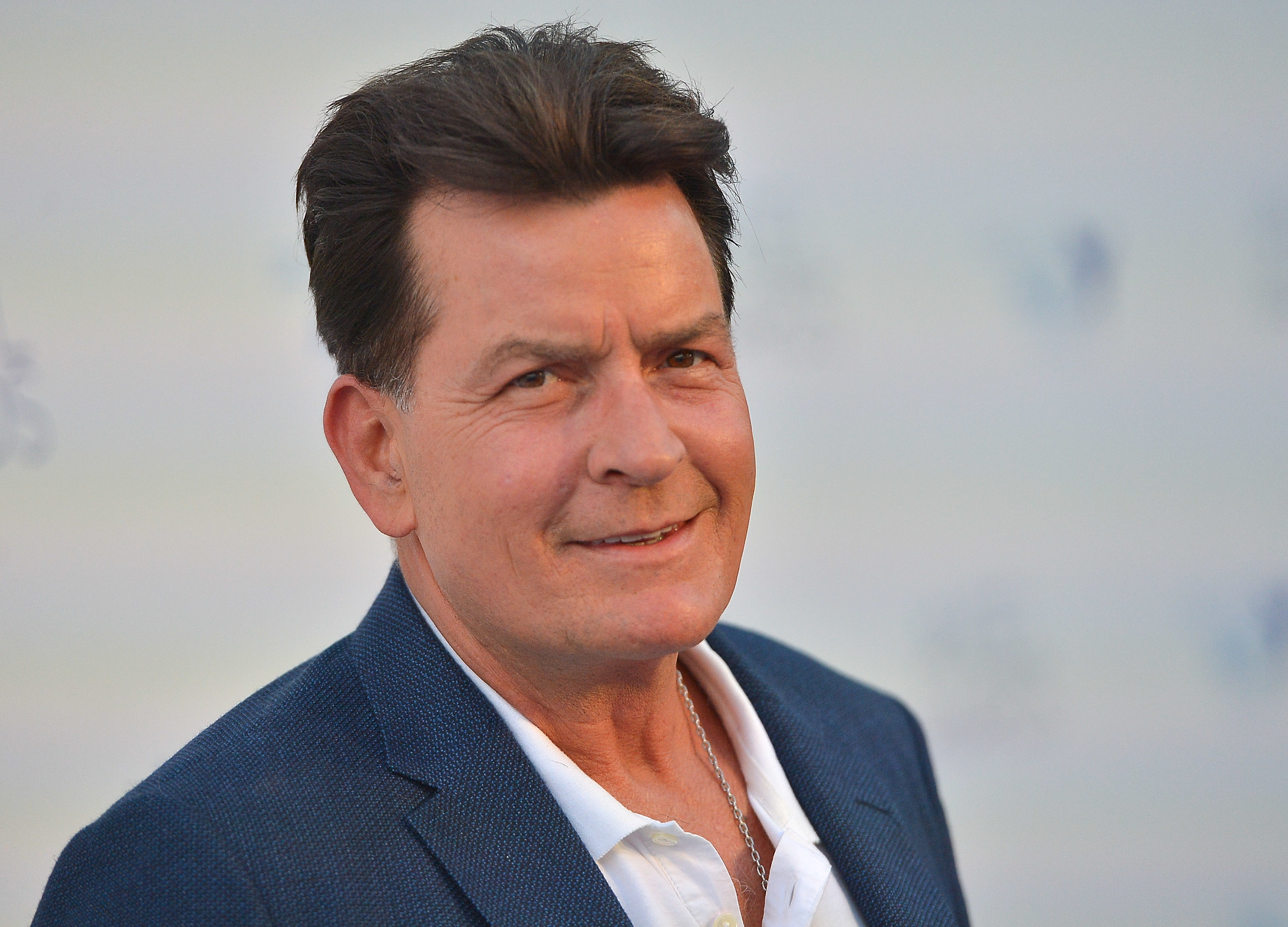 Closeup of Charlie Sheen at a media event