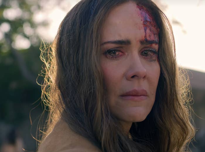 Sarah Paulson with a bloody scar on her head