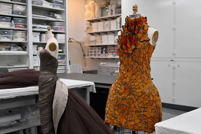 closeup of dresses on mannequins