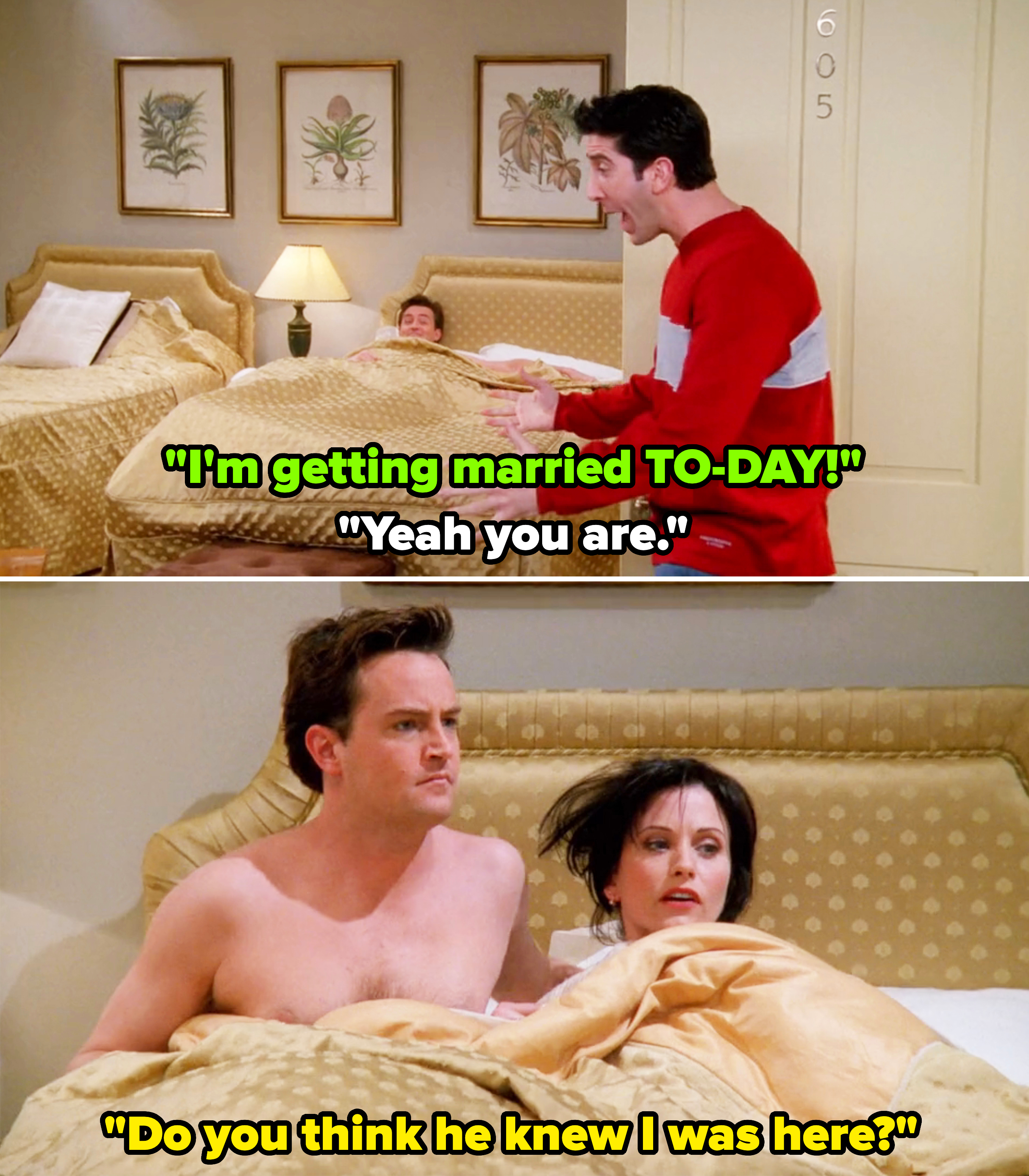 monica popping up from the bed with chandler