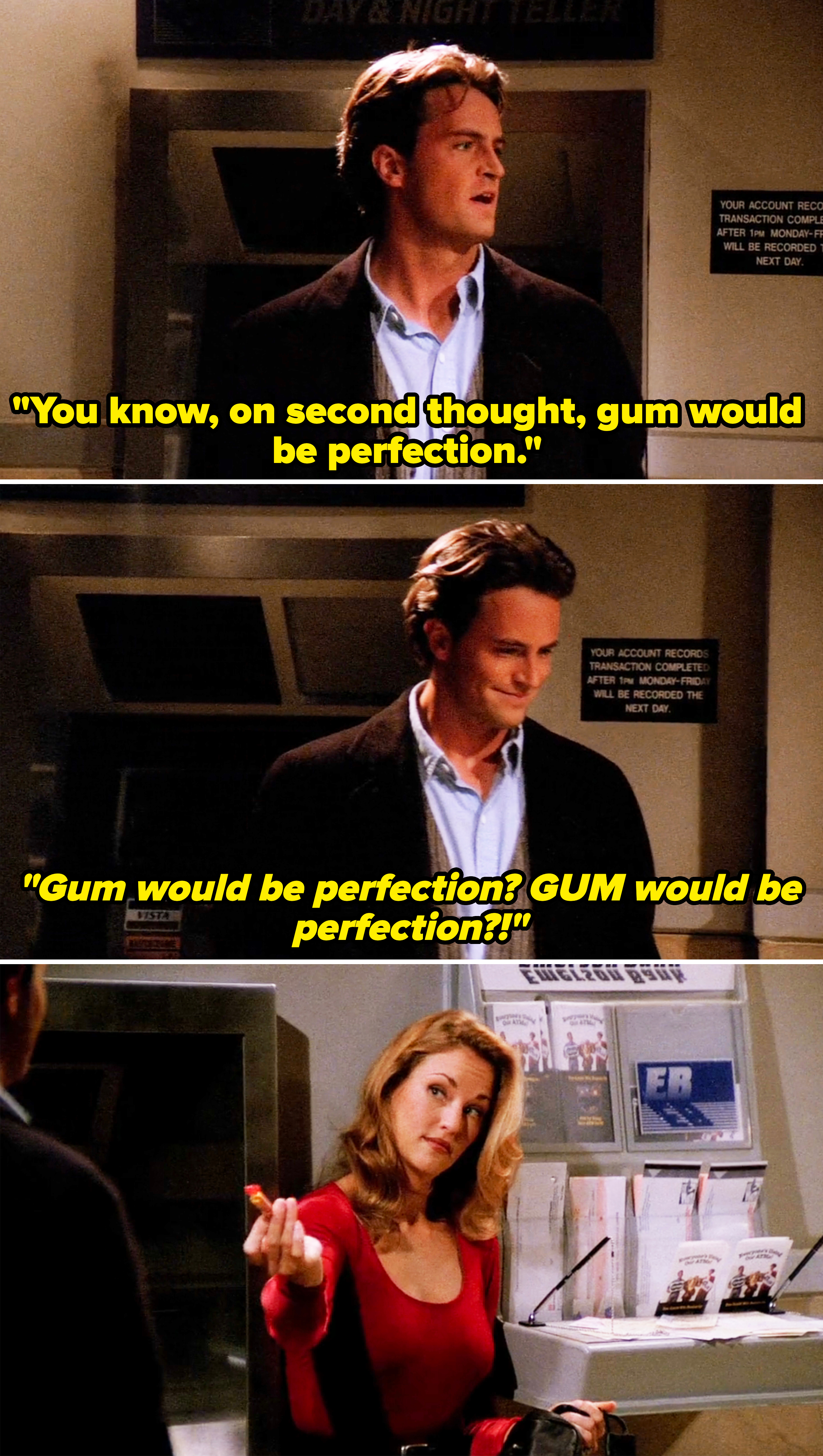 chandler and a woman stuck in a bank