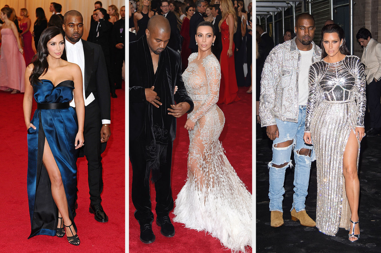 Kim and Ye on three different Met Gala red carpets