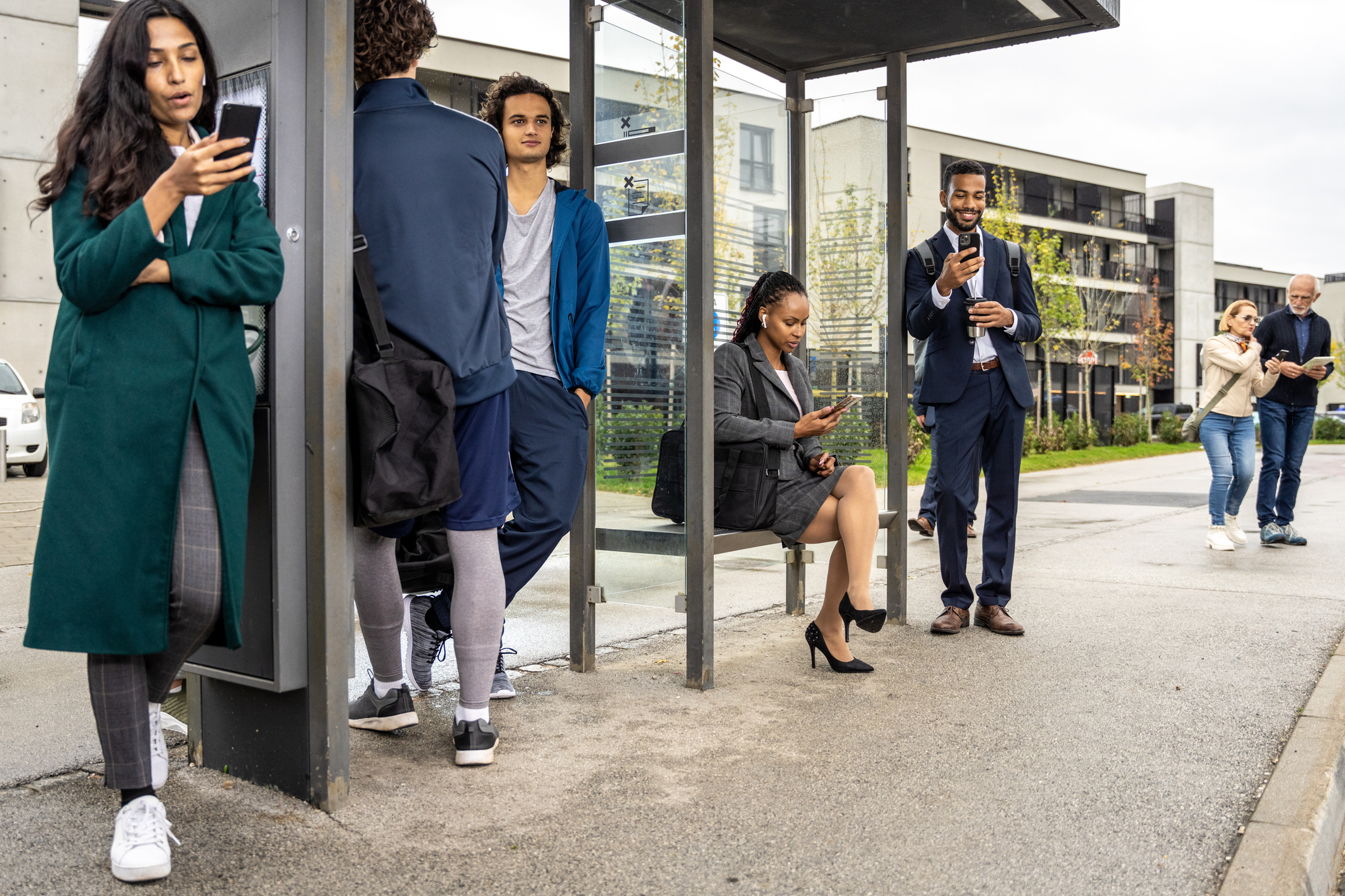 people waiting for a bus