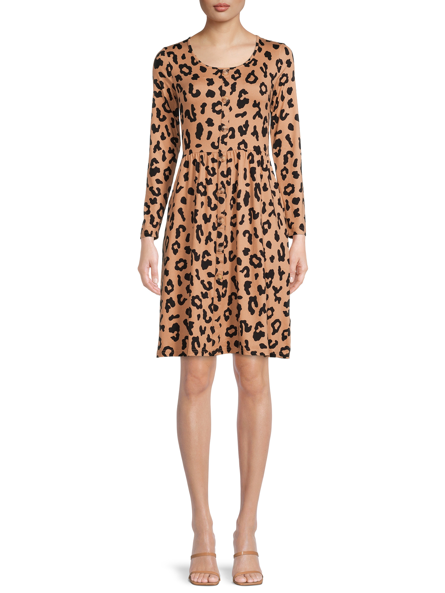 model wearing the cheetah print dress