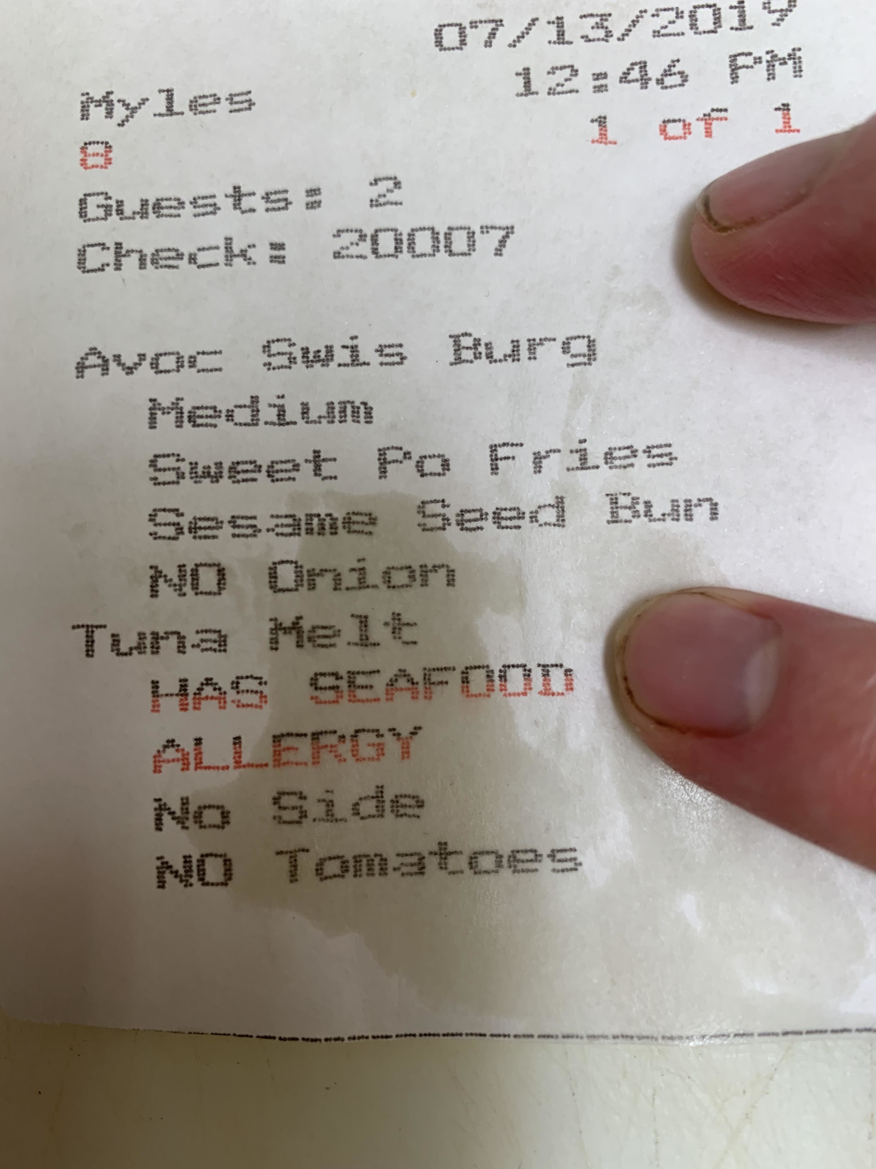 "Has seafood allergy"