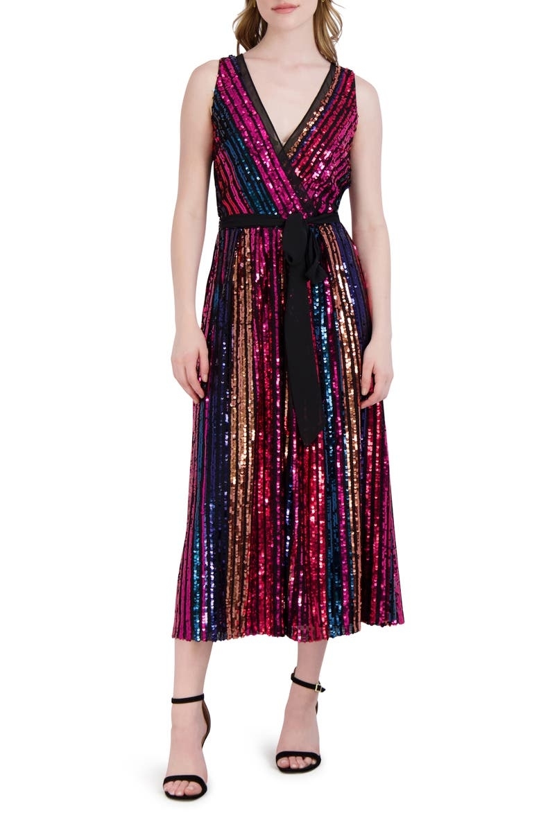 the dress in sparkle red purple and gold stripes