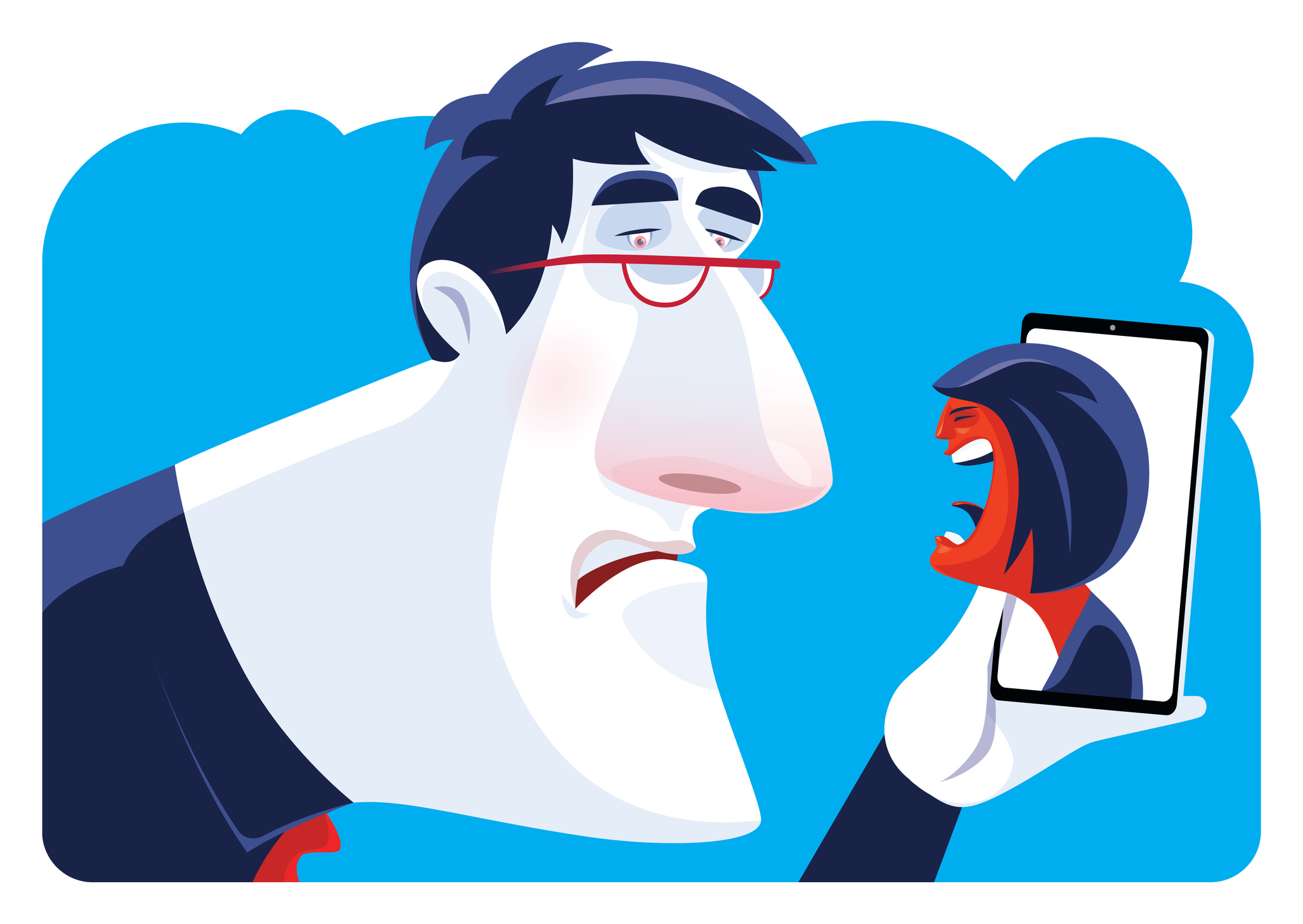 An animated man with an angry person coming out of their phone