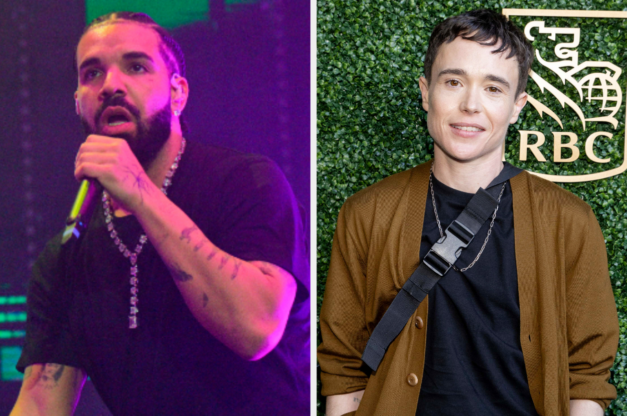 Side-by-side of Drake and Elliot Page