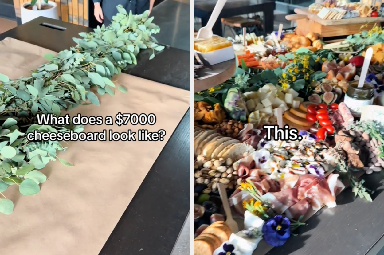 before and after images of the $7,000 grazing table