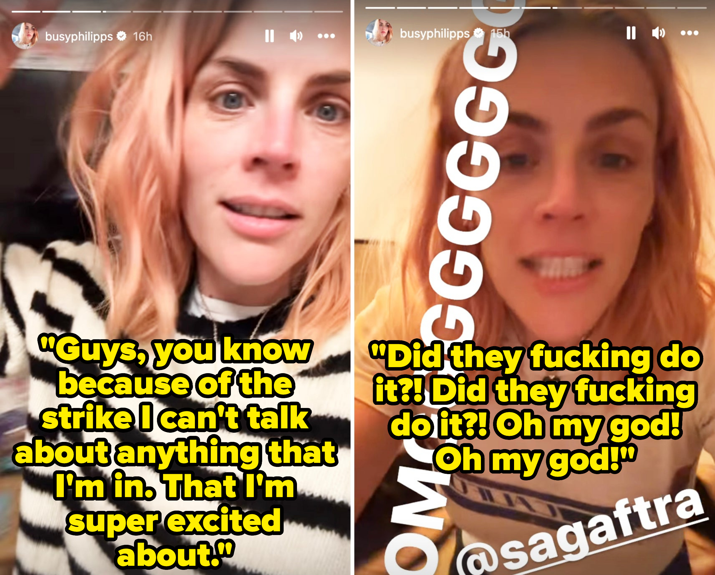 Screenshot of Busy&#x27;s IG stories before and after the news