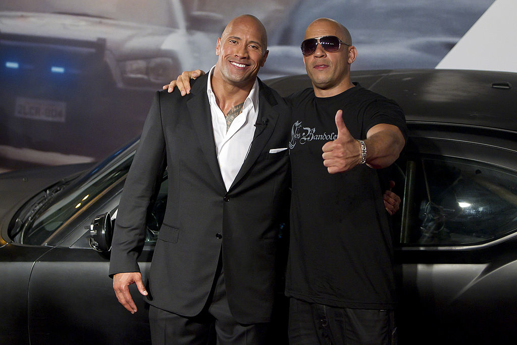 Closeup of Dwayne "The Rock" Johnson and Vin Diesel