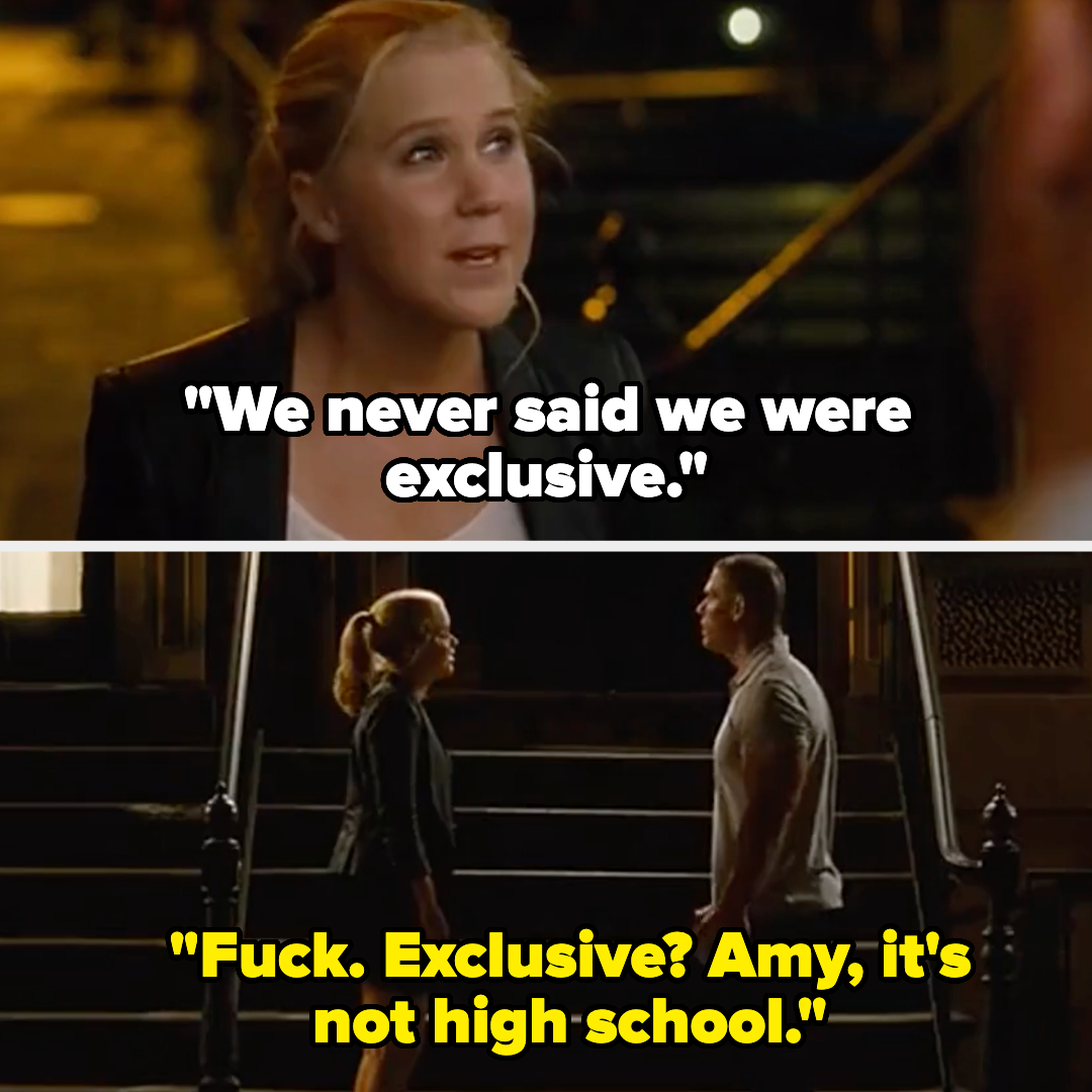 woman saying, we never said we were exclusive and the guy says, fuck exclusive? amy, it&#x27;s not high school