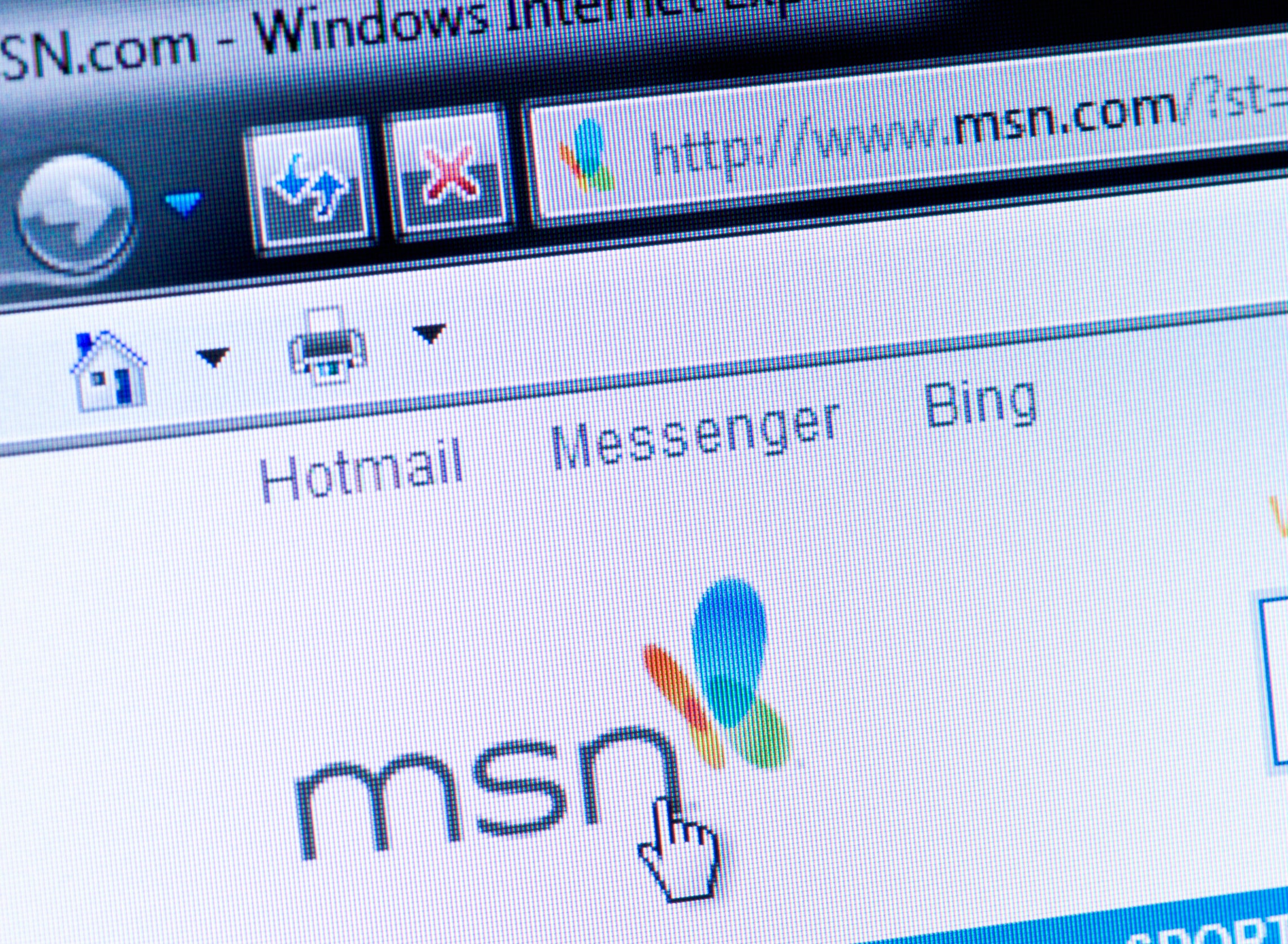 MSN web page on Internet Explorer