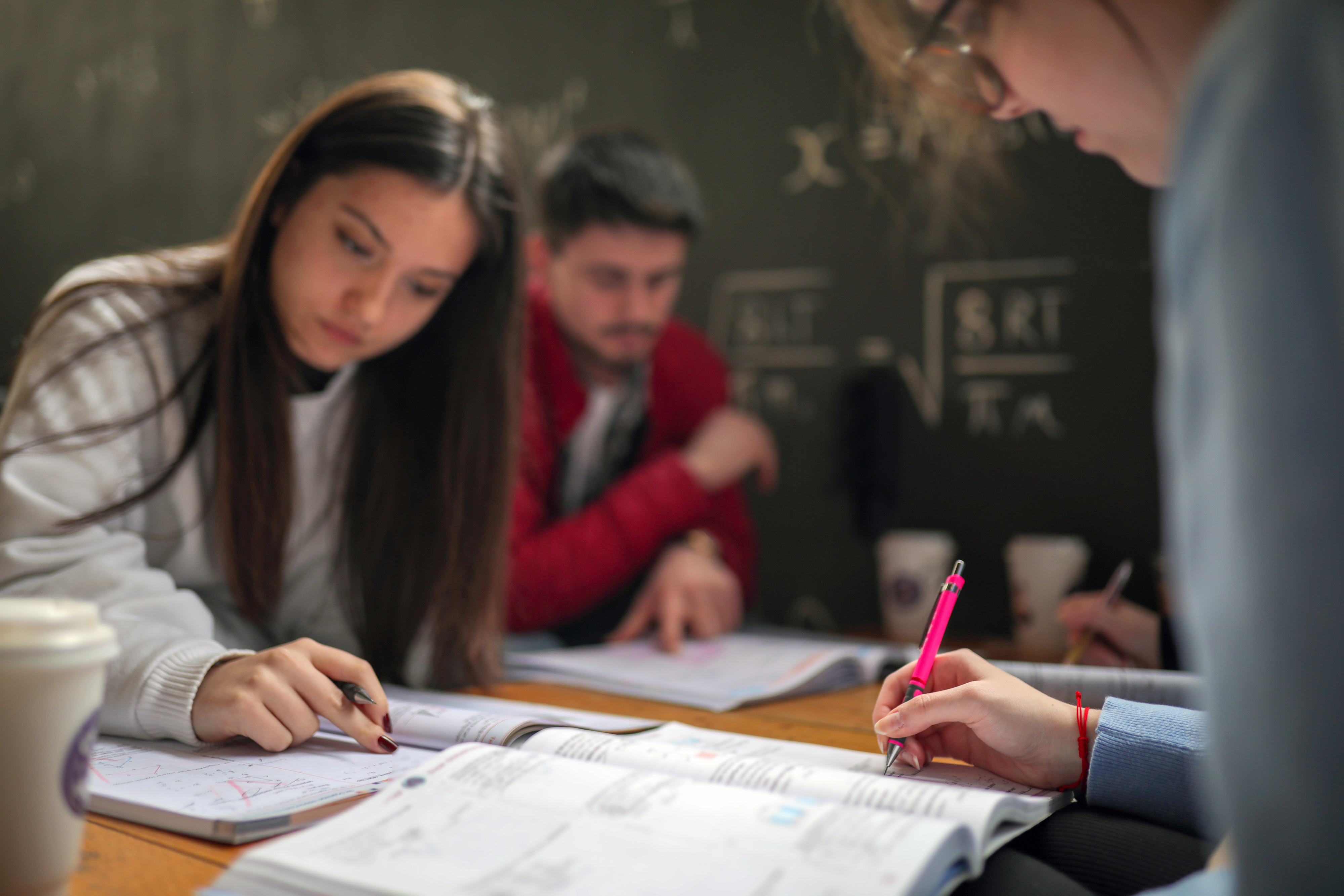 a group of students studying
