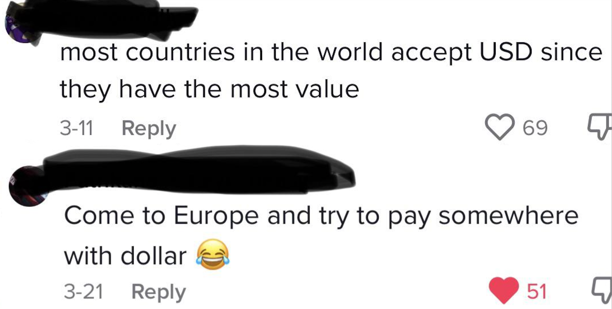 &quot;try to pay somewhere with dollar&quot;