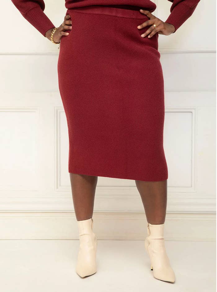 The skirt in cabernet on a model