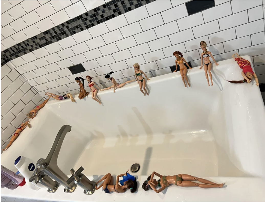 Barbies in the tub