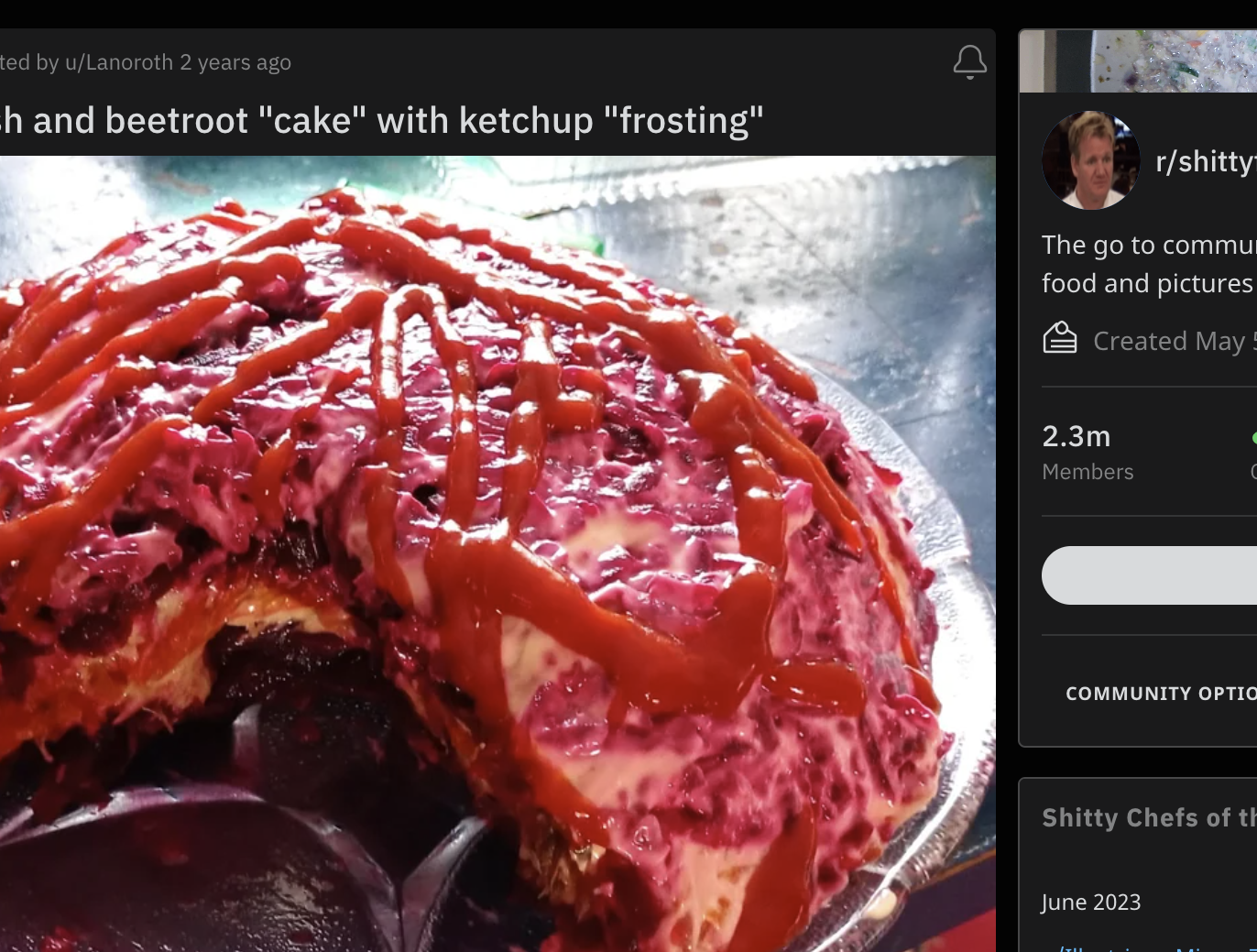 A beet cake is made with &quot;ketchup&quot; icing