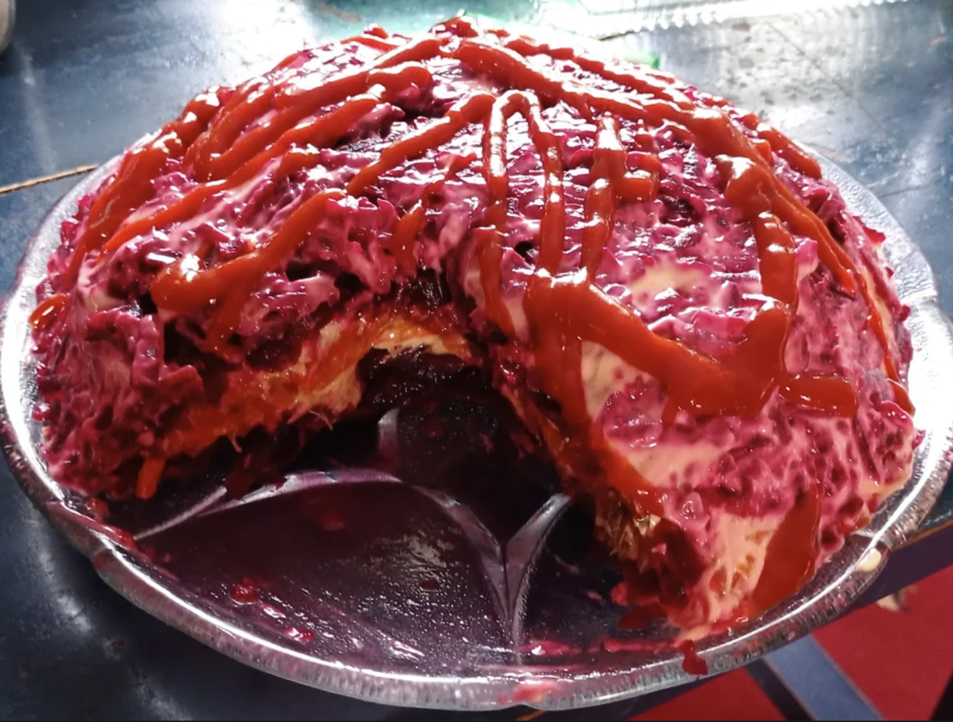 A beet cake is made with &quot;ketchup&quot; icing