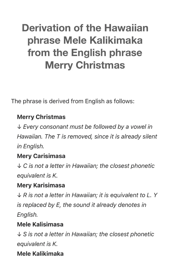 explanation of the evolution to saying mele kalikimaka