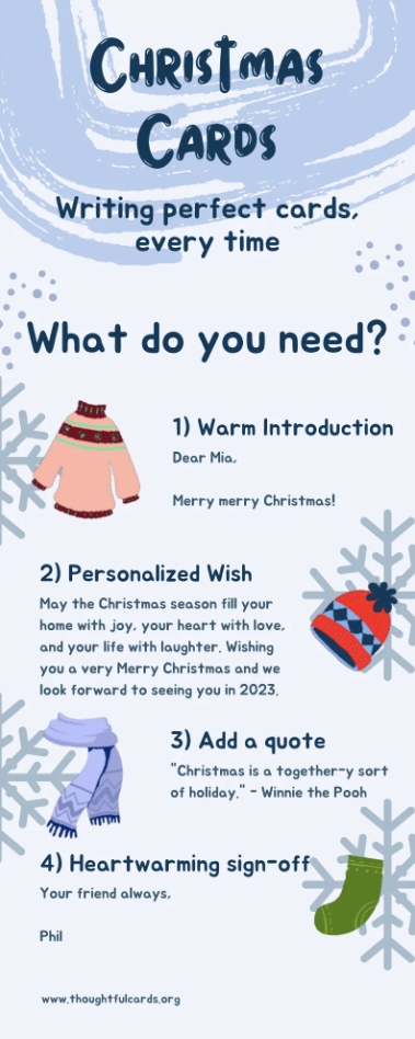 the different steps to writing a warm christmas card