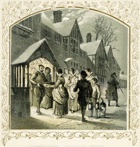 old drawing of a group of people outside of a house