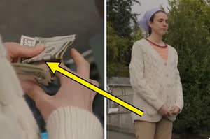 Margaret Qualley in Maid on Netflix counting money
