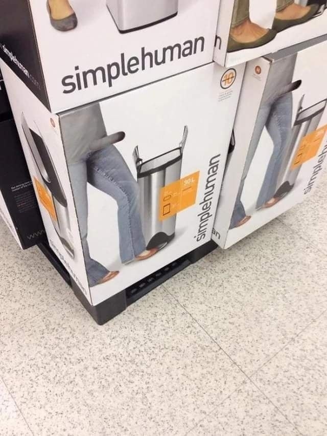 box of a trashcan looks like a the person has a dick sticking out