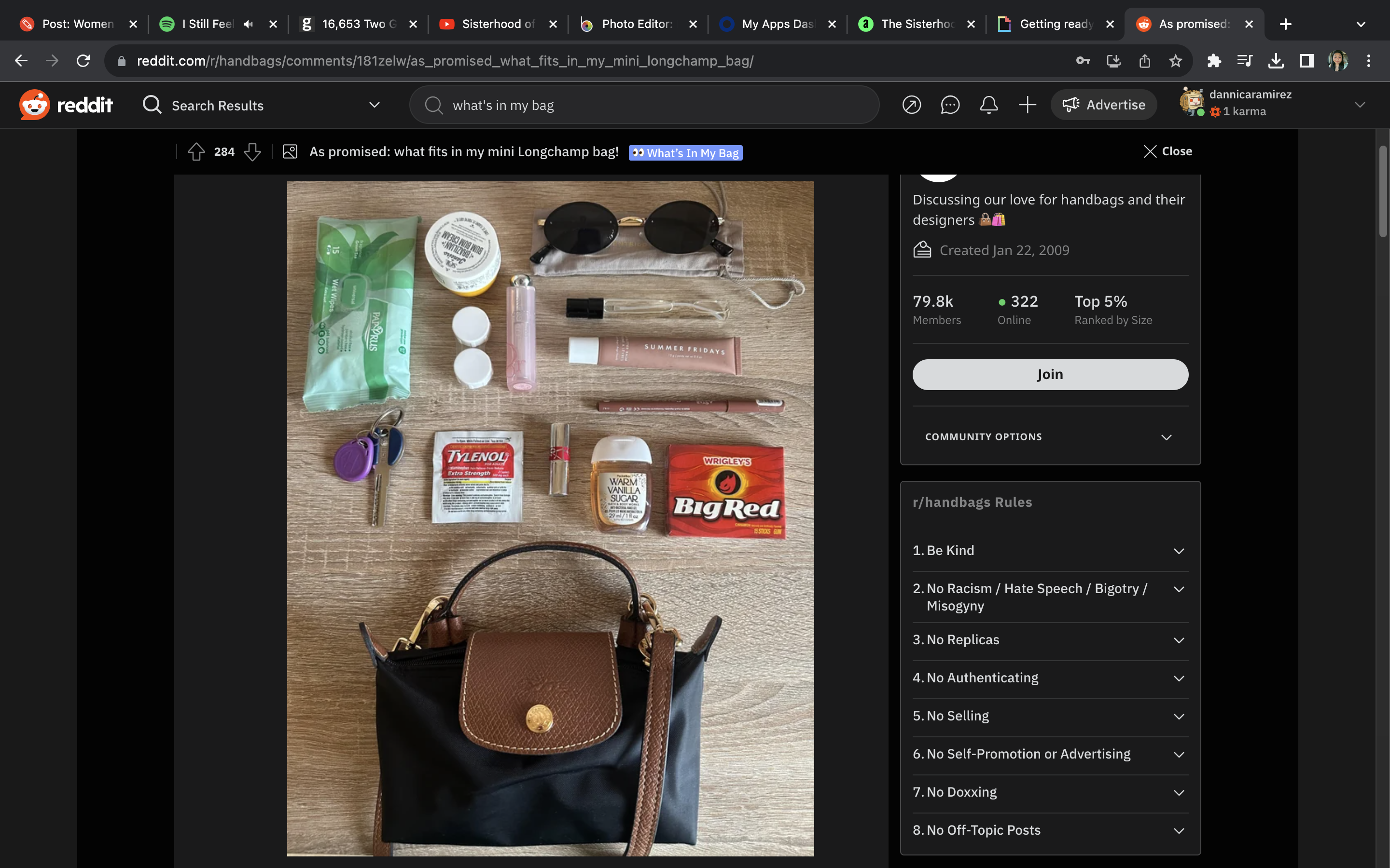 A person is showing off what keep in their purse, including hand sanitizer, wipes, and Tylenol
