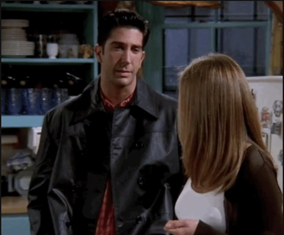 Ross from &quot;Friends&quot; shrugging at Rachel