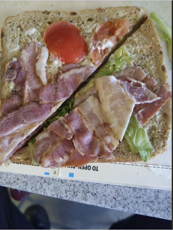 a very sad looking BLT sandwich