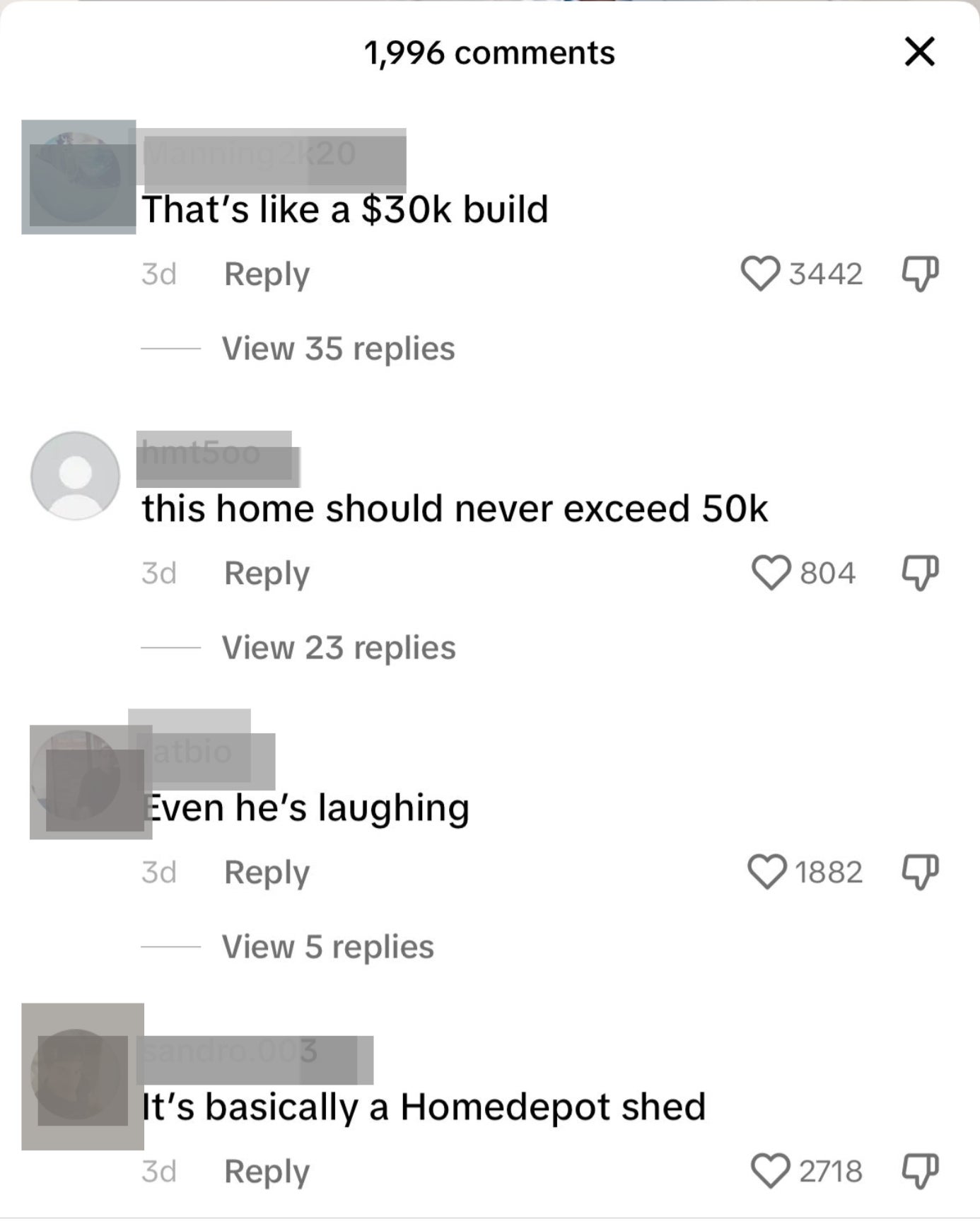 Comments including &quot;This home should never exceed $50k&quot; and &quot;It&#x27;s basically a Home Depot shed&quot;