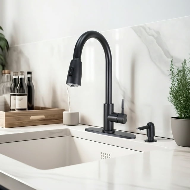 black pull-down kitchen faucet