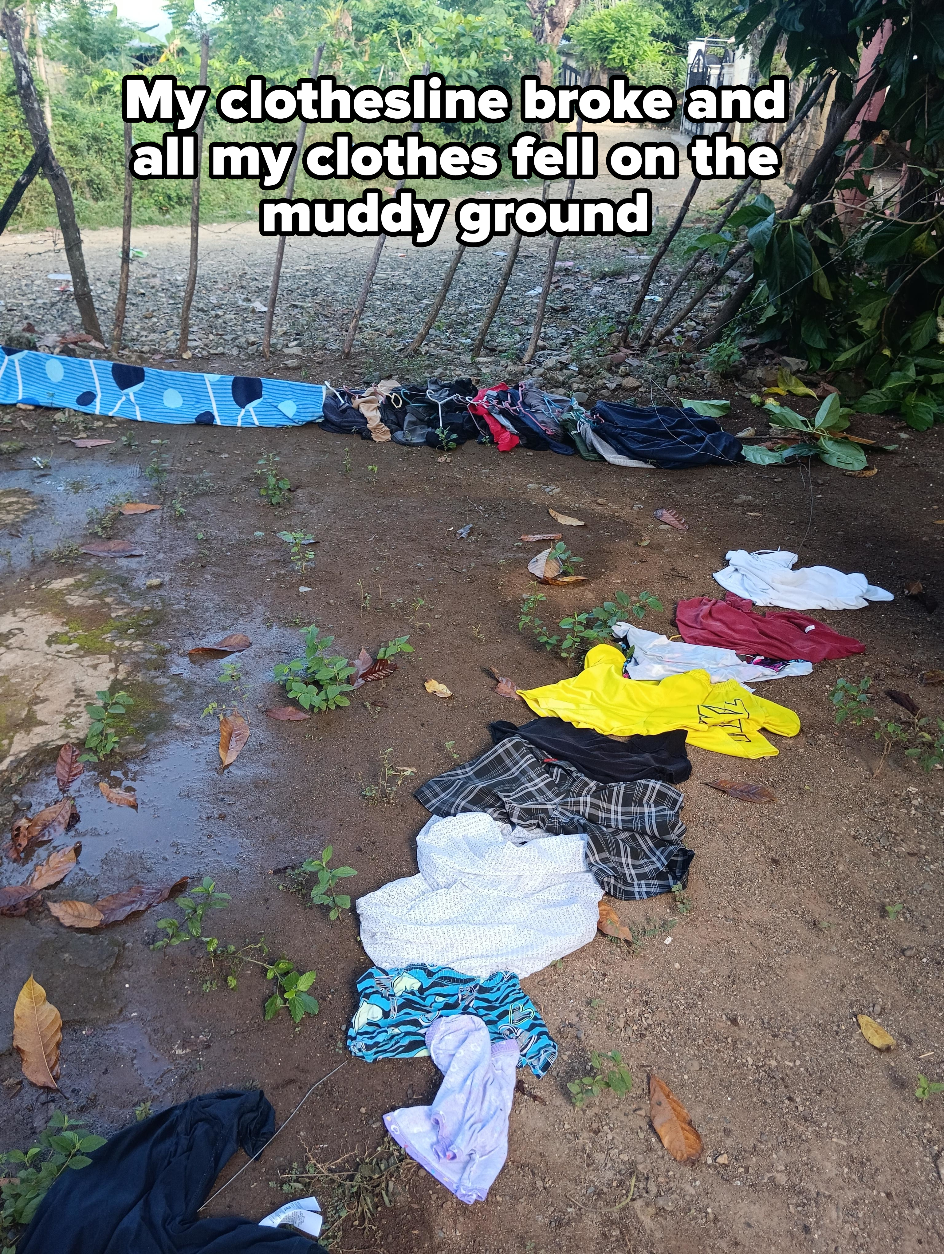 Laundry all over the ground