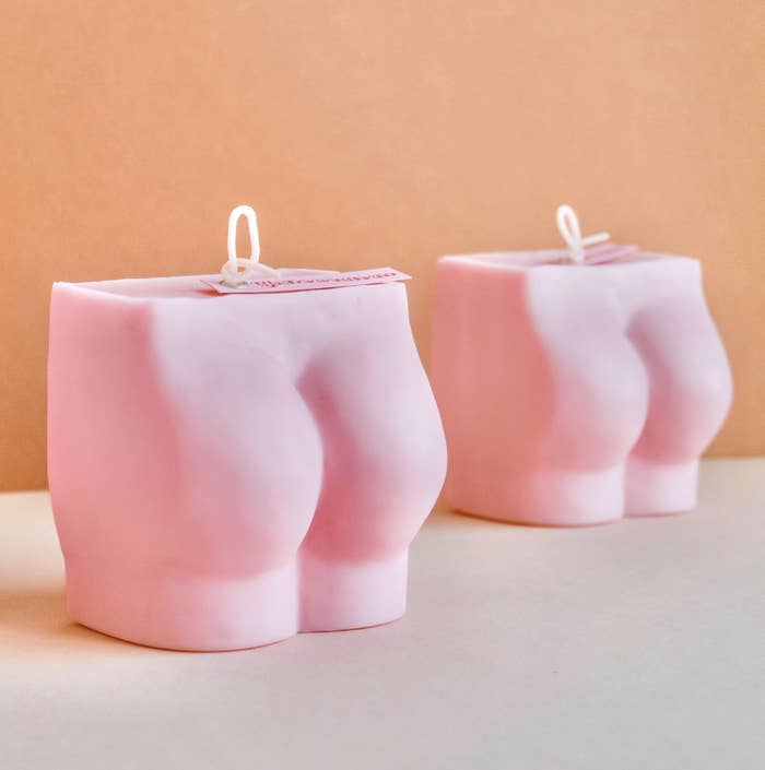 Pink booty shaped candles.