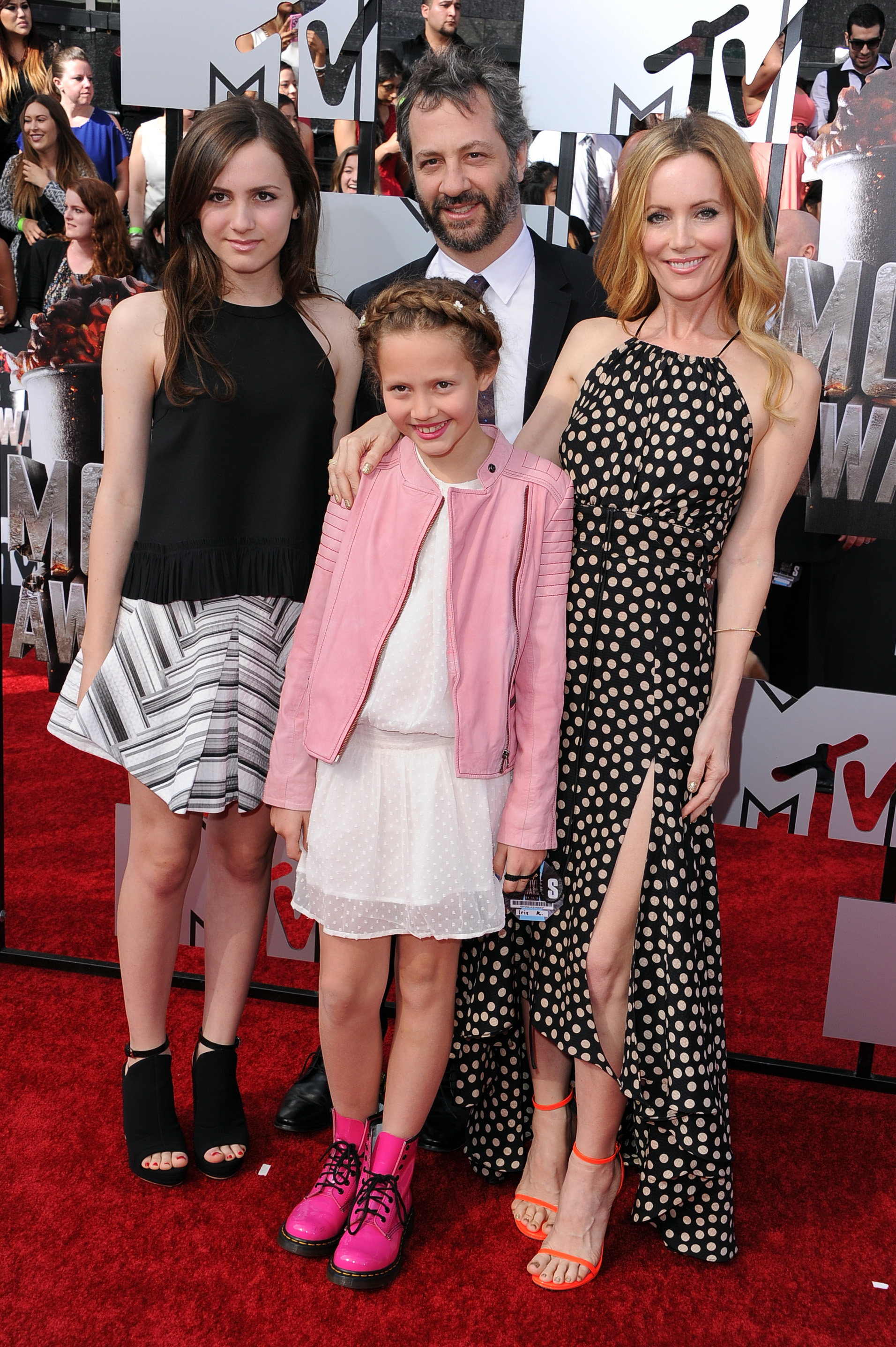 Maude, Iris, and Judd Apatow, and Leslie Mann