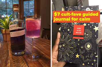 wine glass and guided journal 