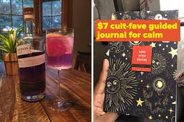 wine glass and guided journal