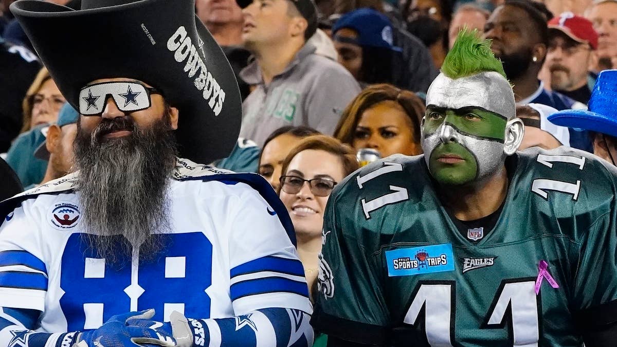 The brawl erupted within the concourse of AT&amp;T Stadium in Arlington, Texas on Sunday, where the Cowboys beat the Eagles 33-13.