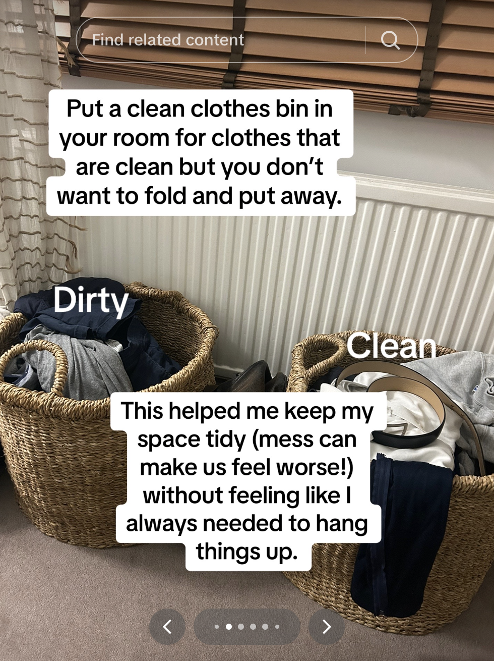 a bin of clean and dirty laundry