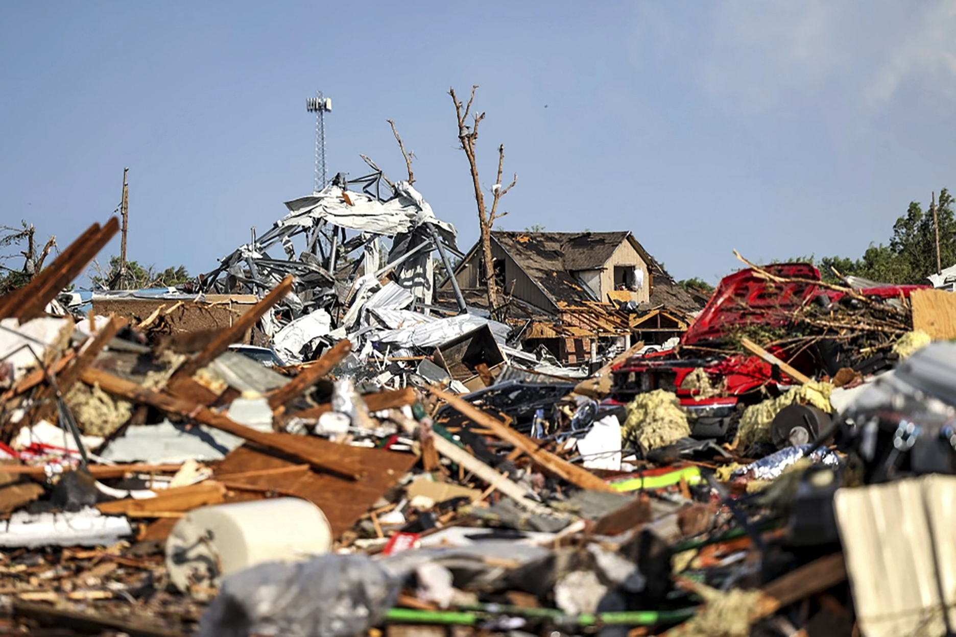 debris and damage in perryton texas from the tornado