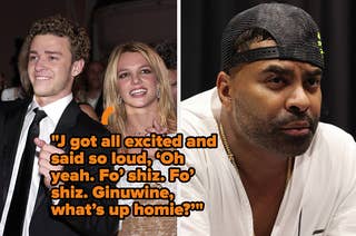 Britney Spears and Justin Timberlake dance at an event vs a closeup of Ginuwine