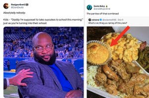 ESPN host giving a annoyed look and a soul food plate