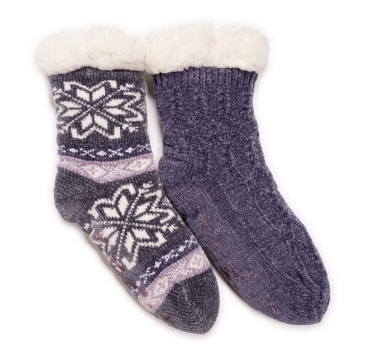 purple snowflake-print plush lined socks