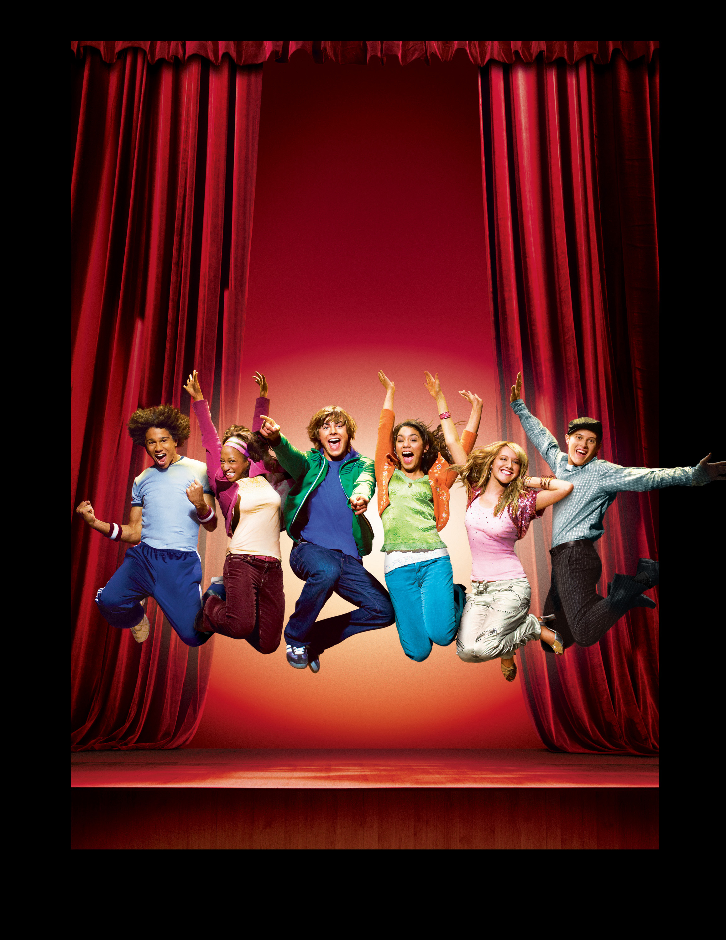 Poster for &quot;High School Musical&quot; featuring the main cast jumping in the air