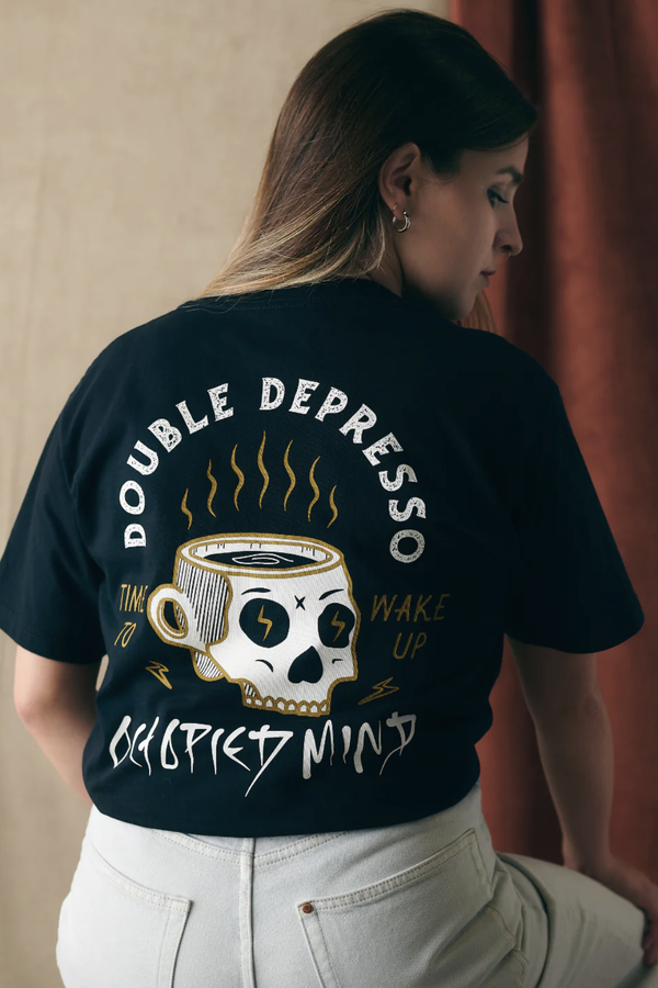 Model wearing Double Depresso Tee